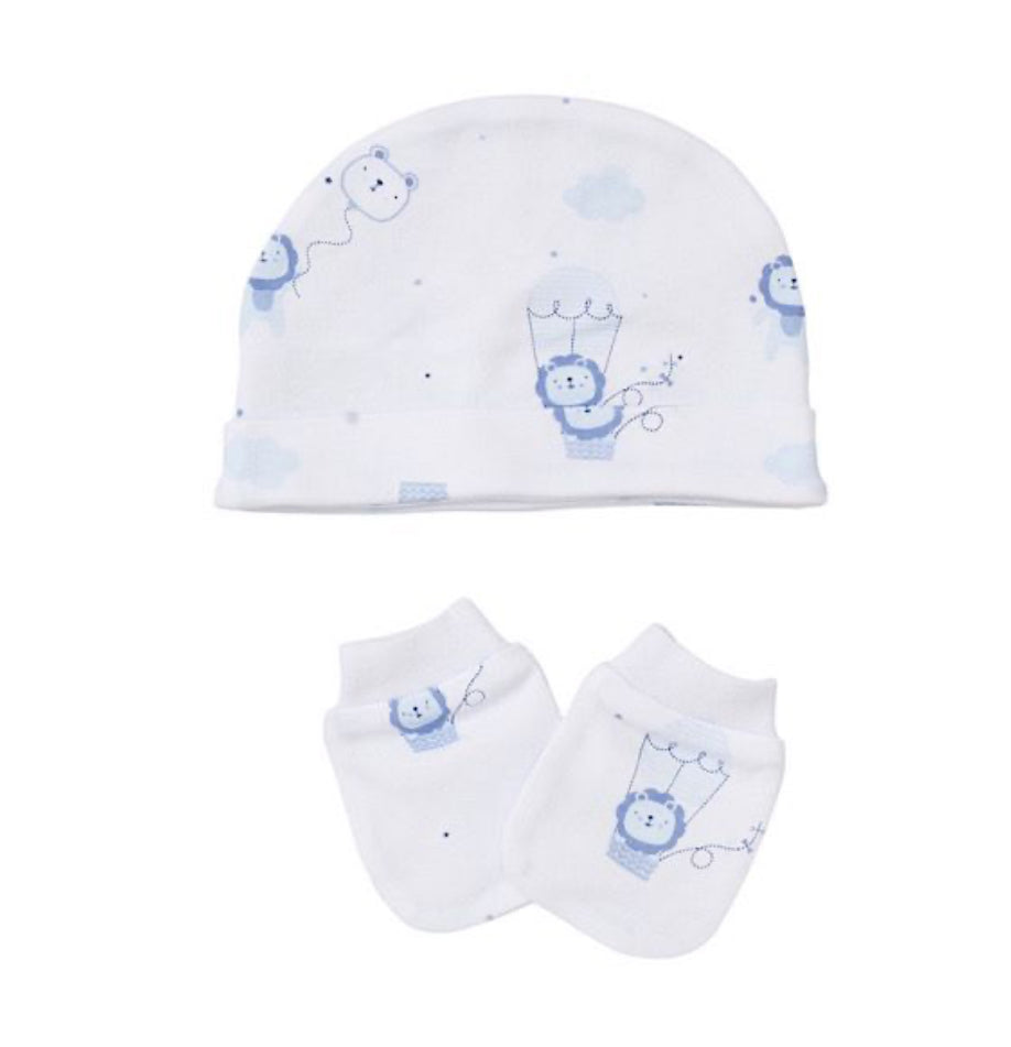 Ivory/Blue Lion Balloon 5PC Layette Set NB-6M