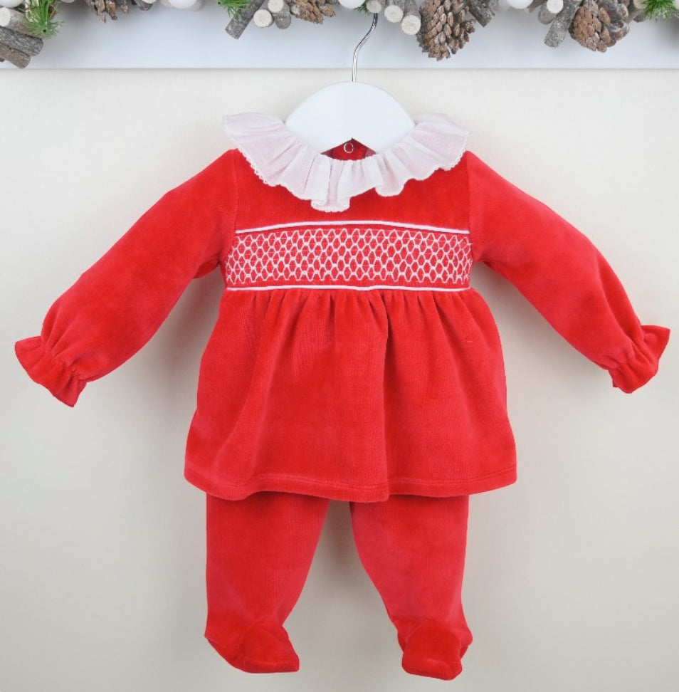 Baby Red 2pc Smocked Set NB-9M
