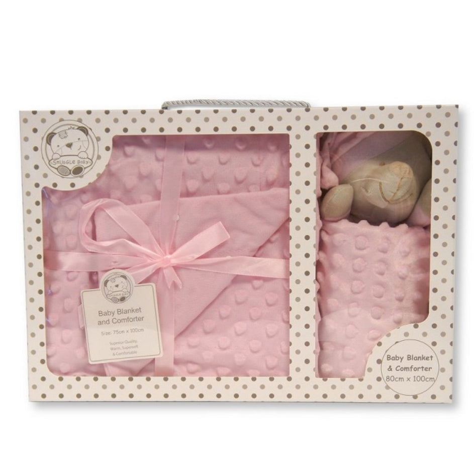Baby Pink Teddy Dimple Comforter/Blanket Gift Box 75cm x 100cm