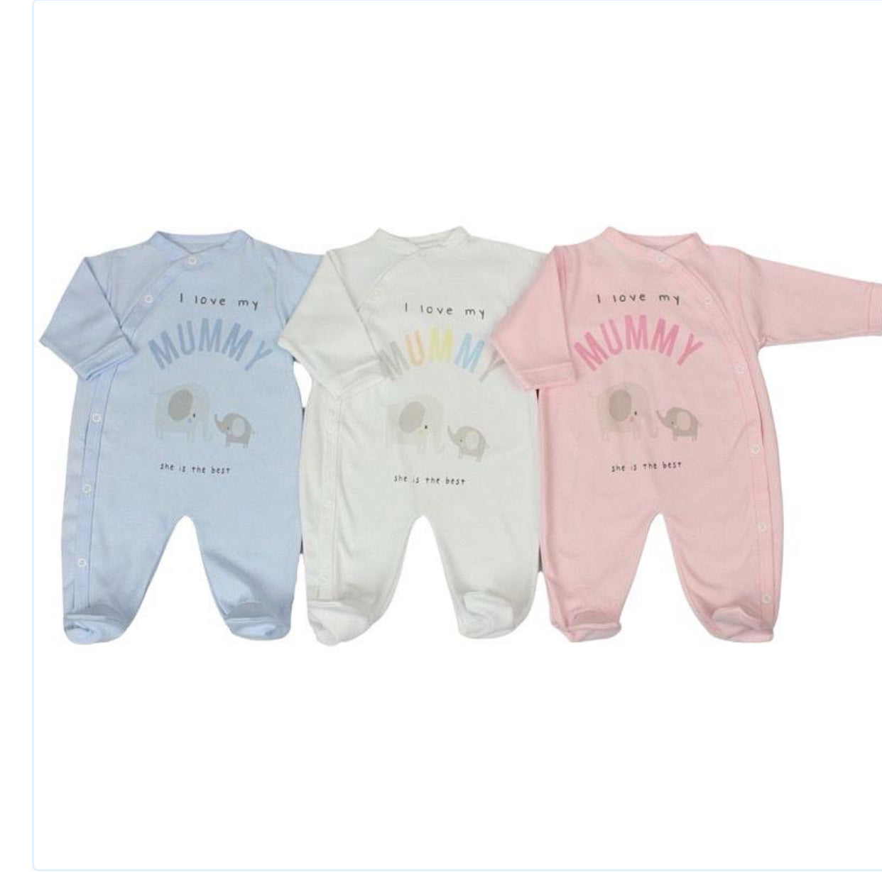 'I Love My Mummy' Elephant Sleepsuits 0-9M