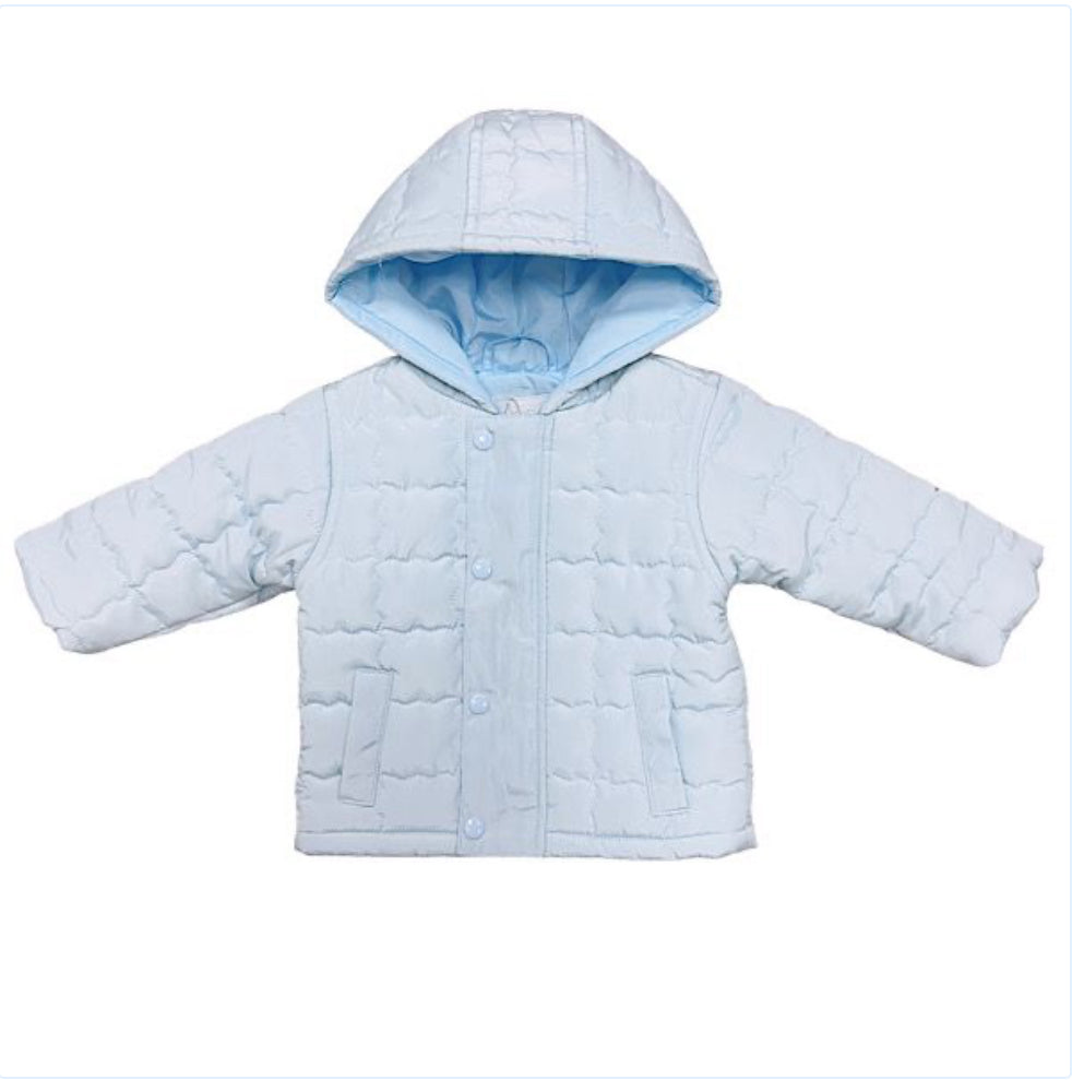 Blue Scallop Quilted Hooded Coat 0-9M
