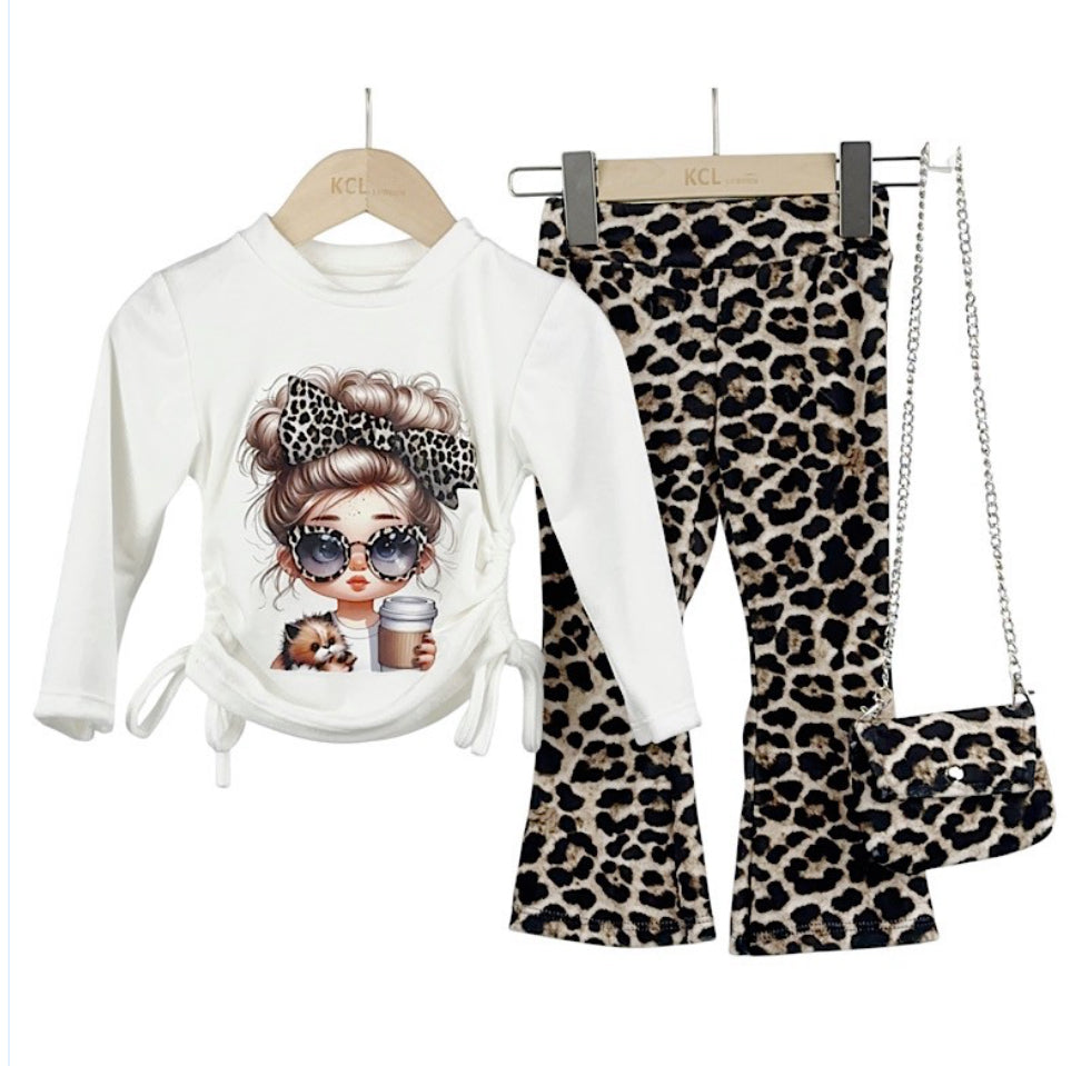 Toddler Ivory Cheetah Girl Print 3pc Set 6-36 Months