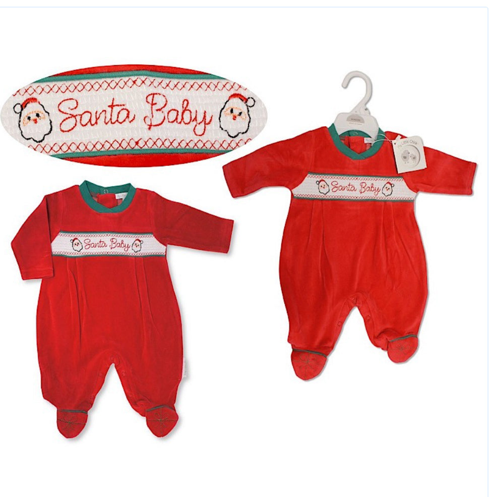 Baby Velour "Santa Baby" Print Motif Baby Grow NB-6M