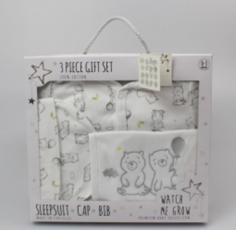 100% Cotton Bear 3PC Boxed Gift Set 3-6M