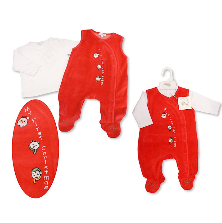 Baby Velour "My First Christmas" Print Motif All In One NB-6M