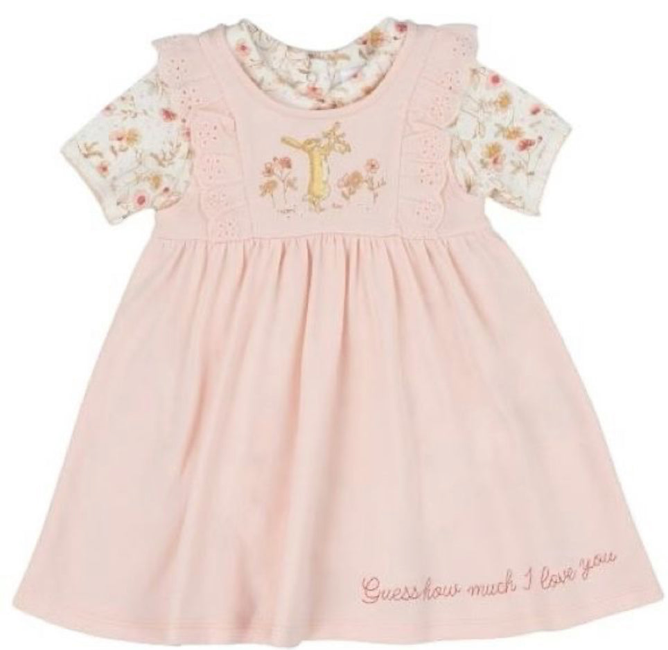 Pink Hare & Bunny Motif Empire Dress Set 0-18M