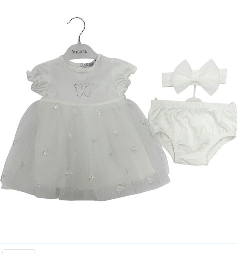 Girls Ivory Butterfly 3pc Dress Set 6m-3yrs