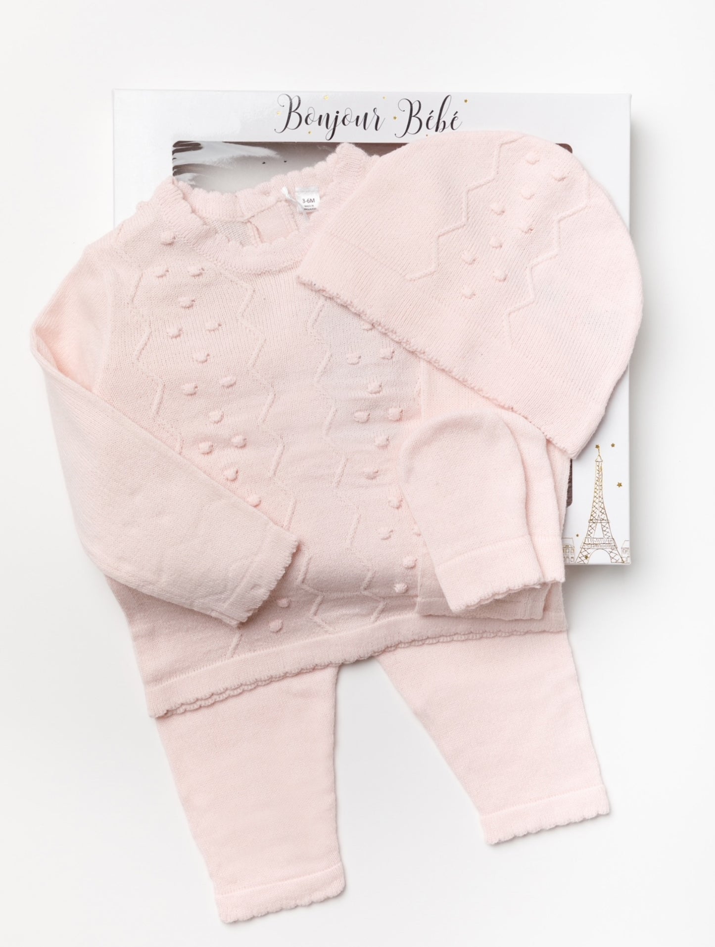Baby Pink Bobble Scallop Knit 4PC Set