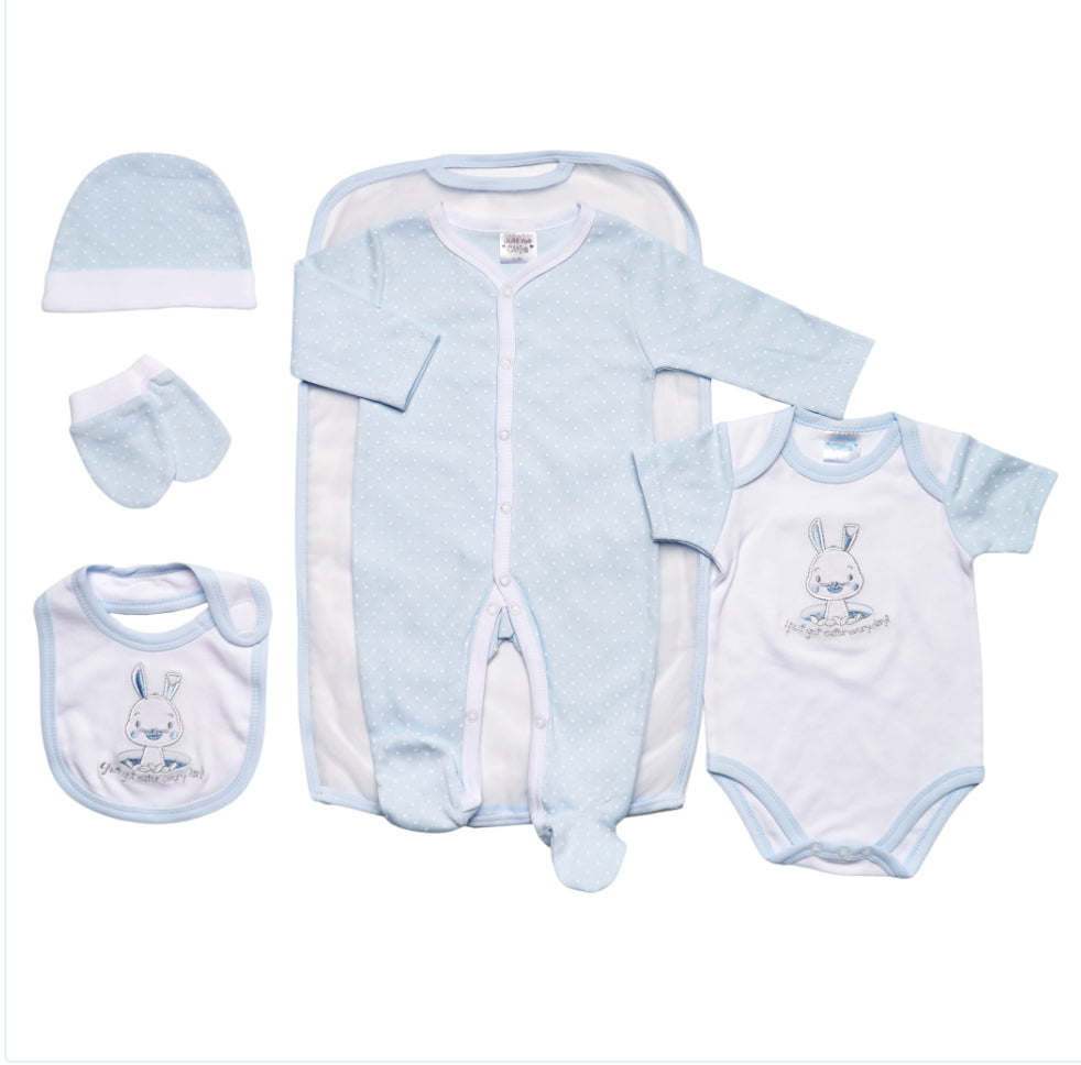 Blue Bunny I Just Get Cuter Everyday Cotton 6PC Layette Set 0-6M
