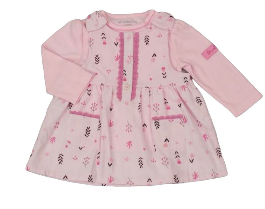 B/pink Floral Pinafore Dress Set 0-9M
