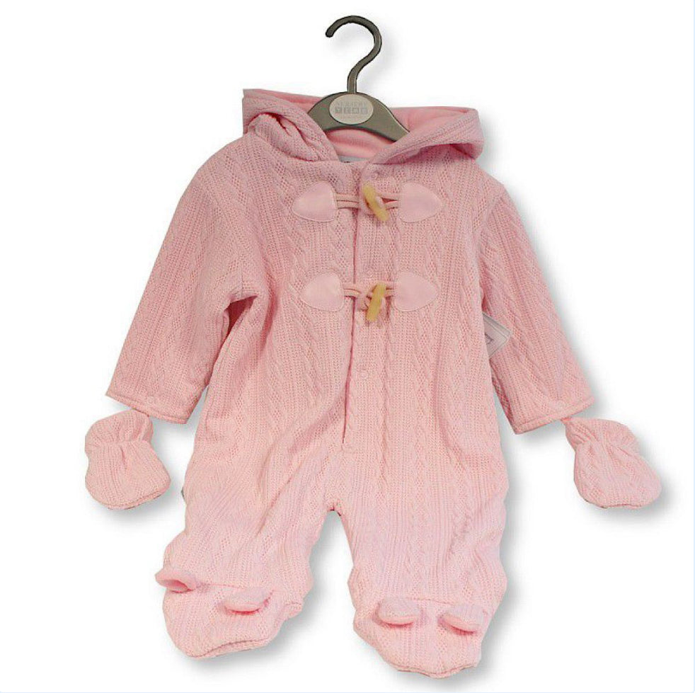 B/Pink Bear Ear Hooded Pramsuit NB-9M
