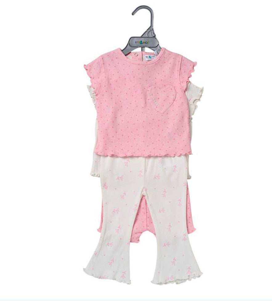Ivory/Pink Floral Polka 4PC Outfit Set 12-24M