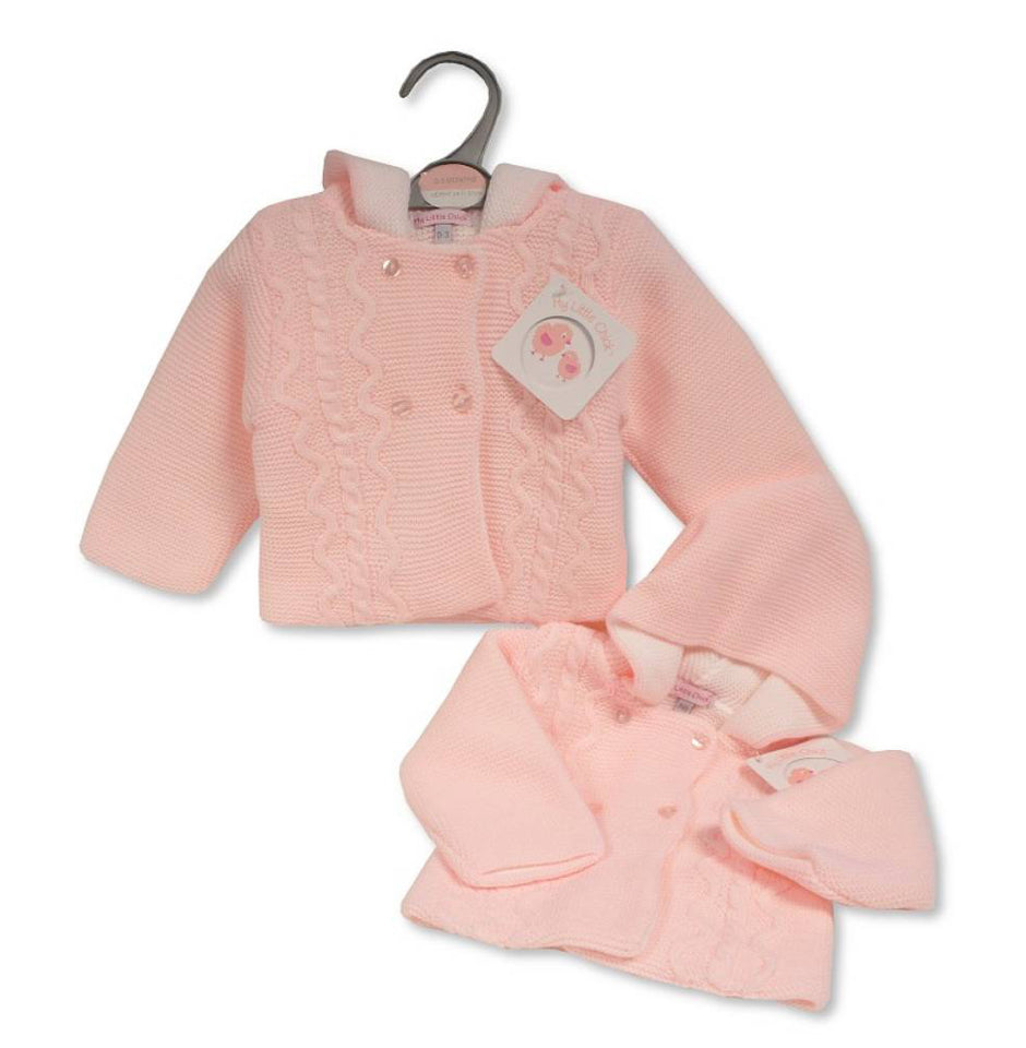 B/Pink Hooded Cardigan Coat NB-6M