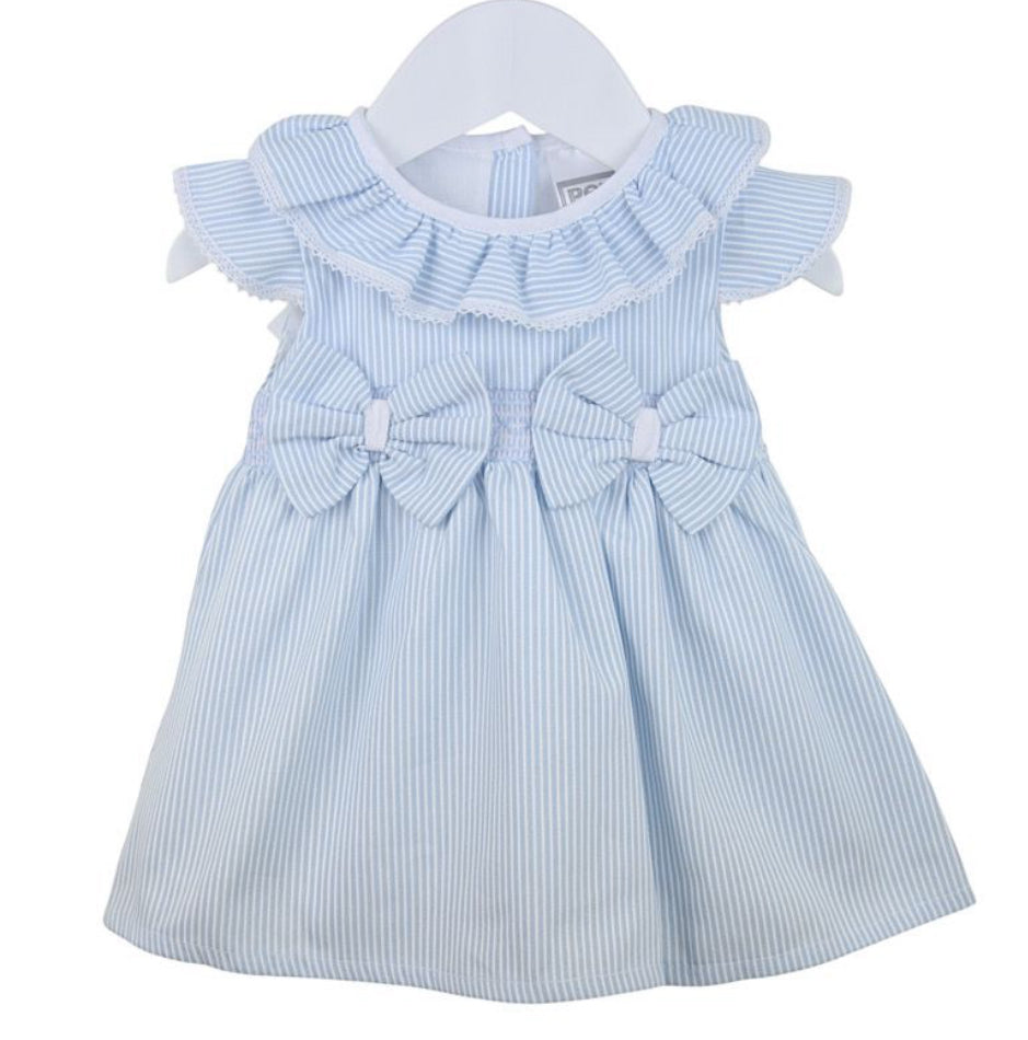 Pex Melissa Blue Pinstripe Bow Smock Dress 3-24M