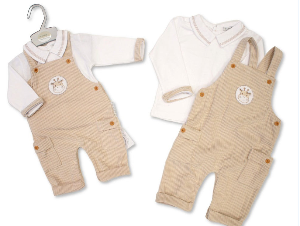 Baby Boys Corduroy Giraffe 2pc Dungaree Set Newborn - 9months