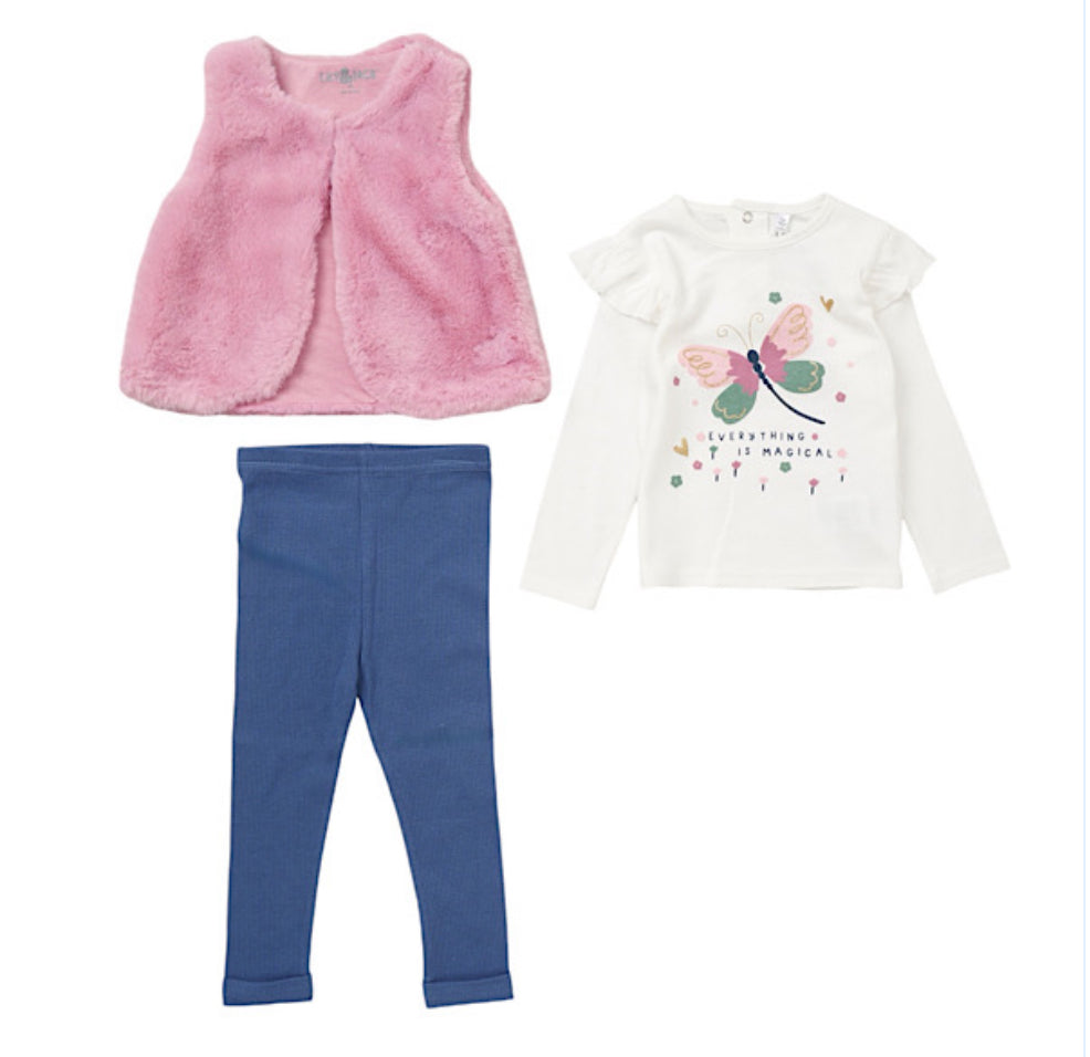 Baby 3pc Butterfly Motif Top Gillet Set 12-24 Months