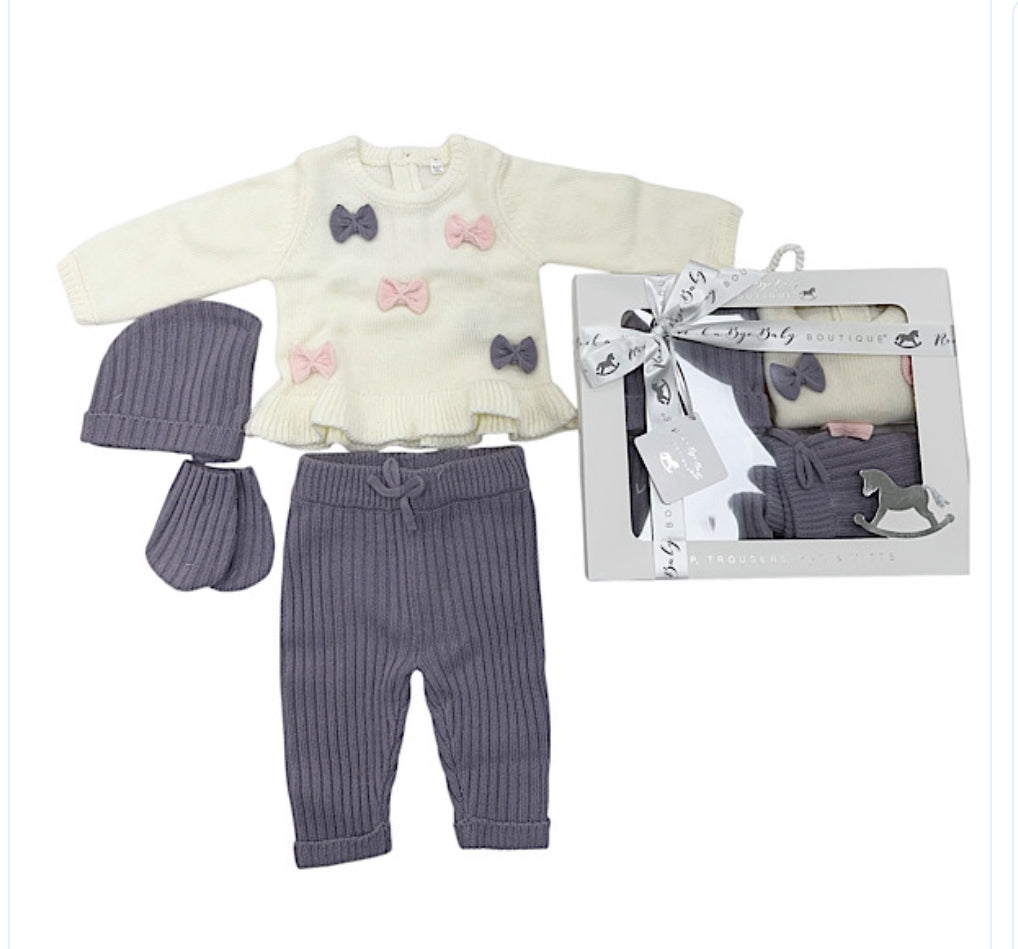 Lilac/Ivory Bow 4pc Box Set Newborn - 6 Months