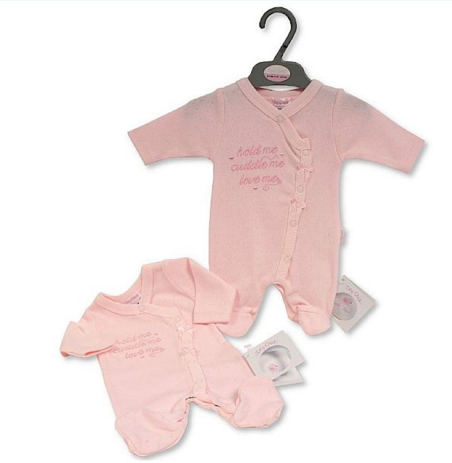 Pink Hold Me, Cuddle Me, Love Me Motif Sleepsuit 3-8lbs