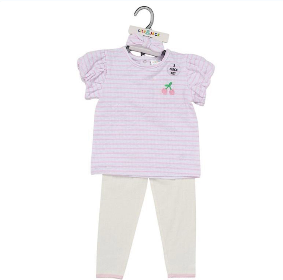 Pink Striped Cherry Outfit & Headband