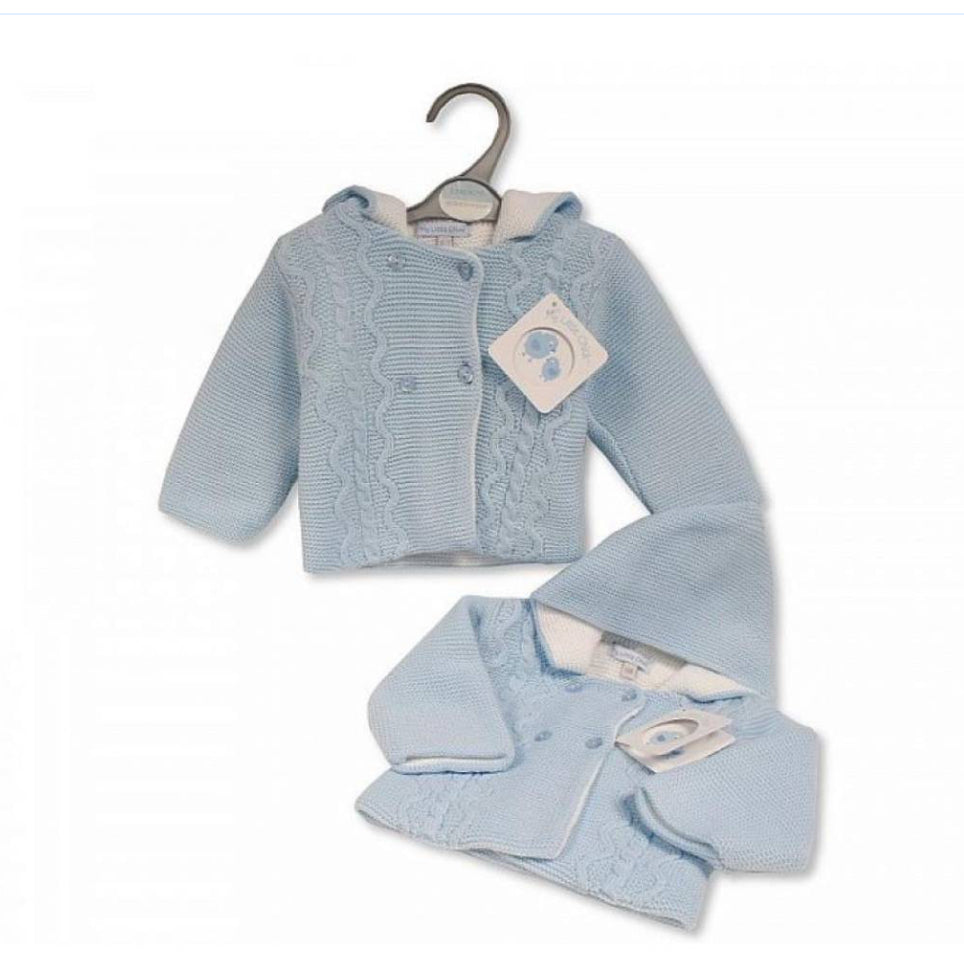 B/Blue Hooded Cardigan Coat NB-6M
