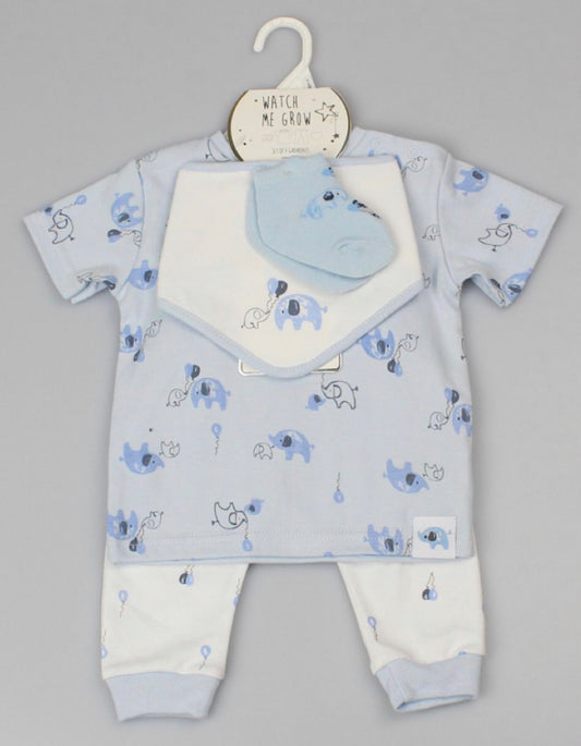 Ivory & B/Blue Elephant 4PC Layette