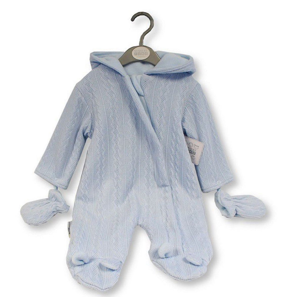 Sky Blue Bear Ear Hooded Pramsuit NB-9M