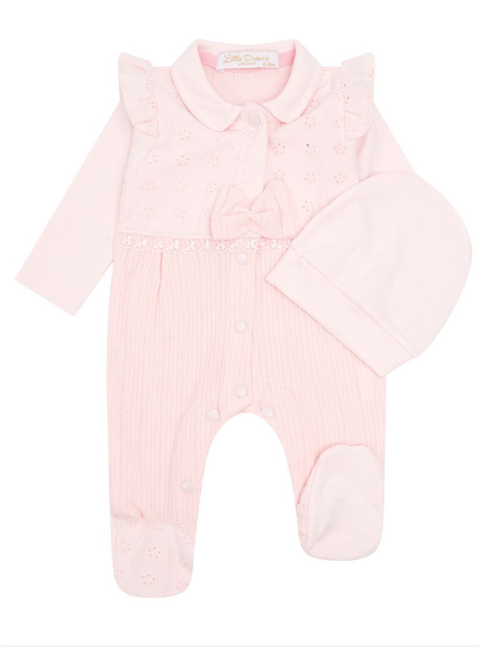 Pink Laser Floral & Bow Sleepsuit & Hat Set 0-9M