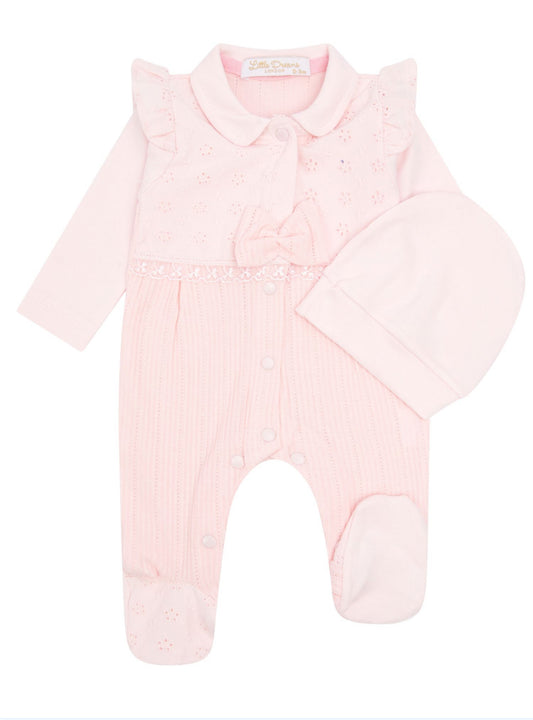 Pink Laser Floral & Bow Sleepsuit & Hat Set 0-9M