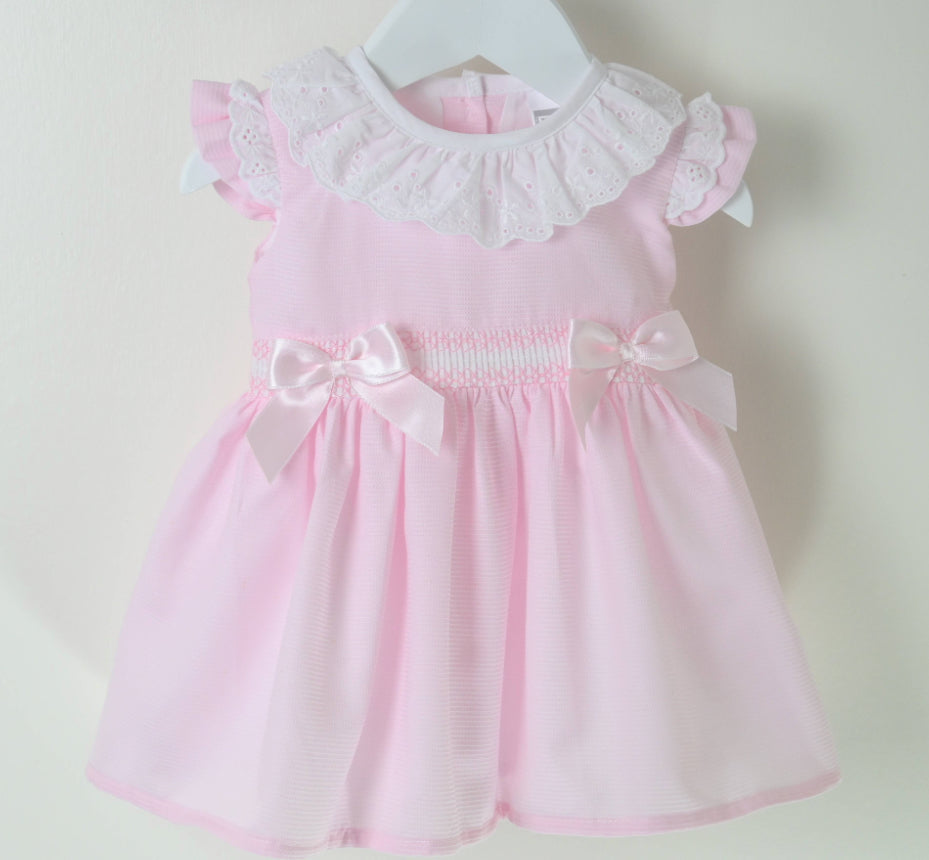 Pex Pink Ellie Shirred Bow Dress 3-18M