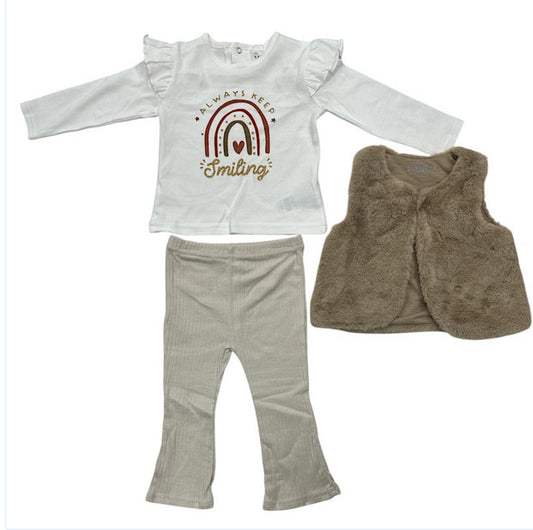 Baby 3pc 'Always Keep Smiling' Motif Top Gillet Set 12-24 Months
