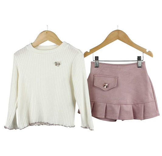 Babies Ribbed Floral Sash Skirt Set 6-36M