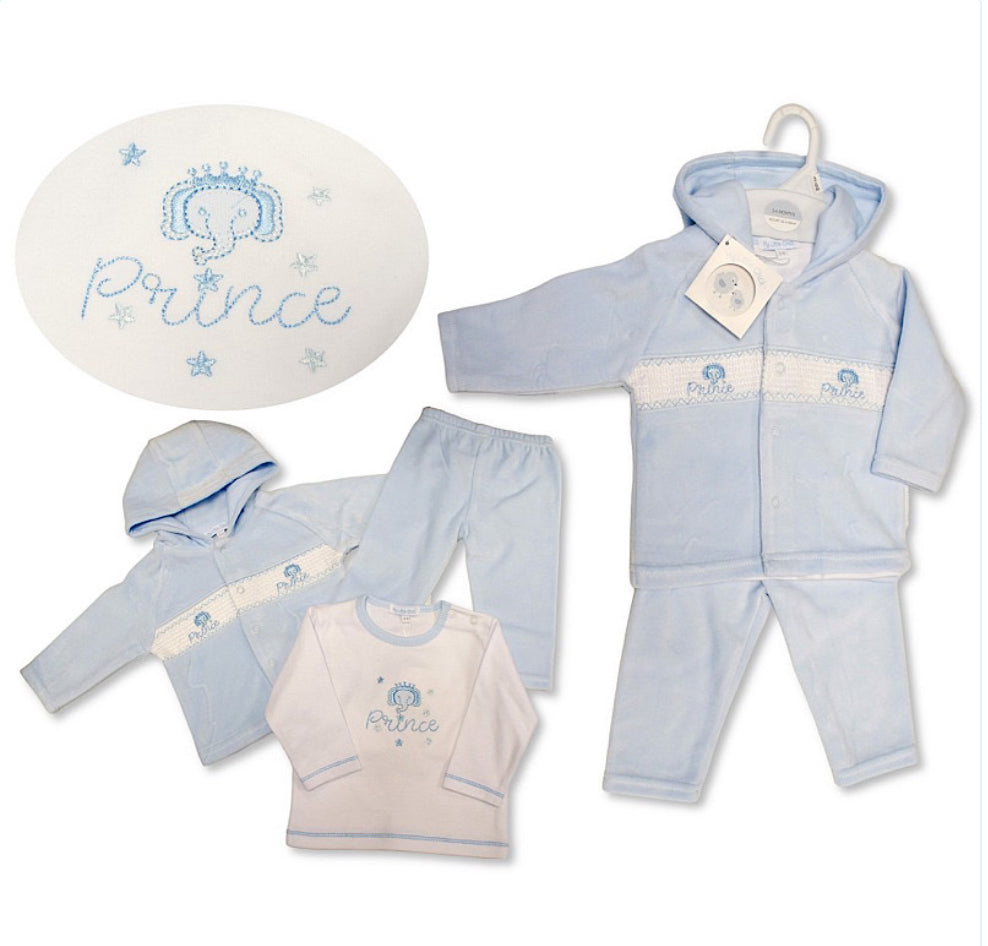 Baby Blue Velour Prince Motif 3pc Set NB-6M