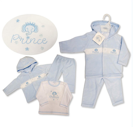 Baby Blue Velour Prince Motif 3pc Set NB-6M
