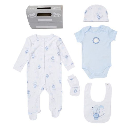 Ivory/Blue Lion Balloon 5PC Layette Set NB-6M