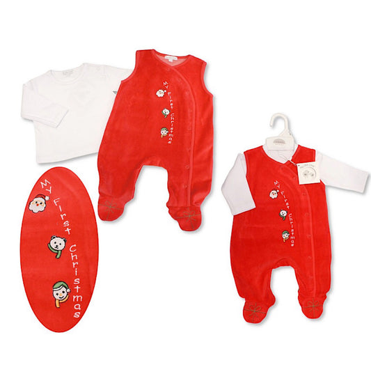Baby Velour "My First Christmas" Print Motif All In One NB-6M