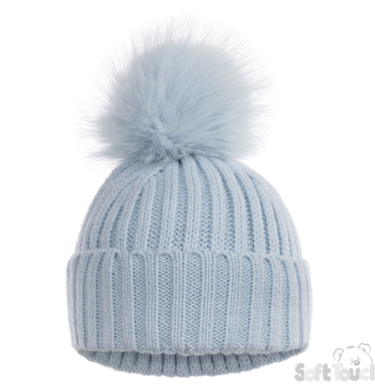 Baby Blue Elegance Ribbed Hat With Glitter Pom Pom NB-12 Months