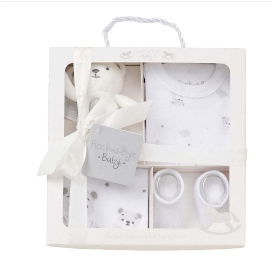 Baby Unisex 4pc Teddy Box Gift Set
