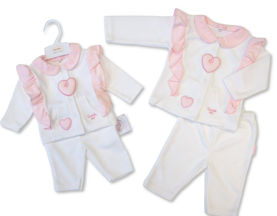 Baby Ivory Pink Heart Embossed 'Cuddle Me' 2pc Set NB-6M