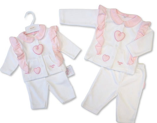 Baby Ivory Pink Heart Embossed 'Cuddle Me' 2pc Set NB-6M