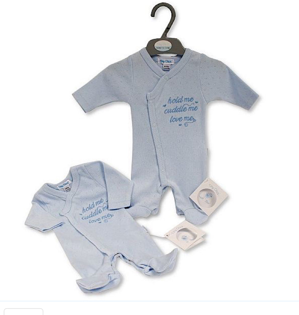 Blue Hold Me, Cuddle Me, Love Me Motif Sleepsuit 3-8lbs