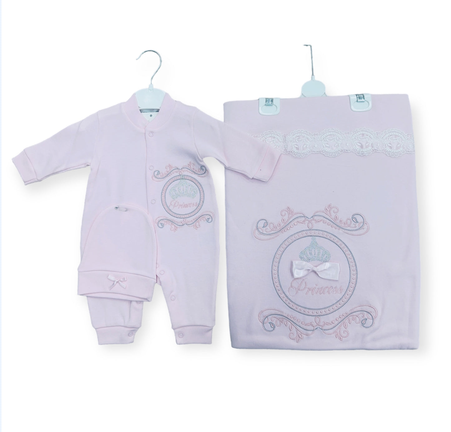 Pink Princess 3PC Layette & Blanket Set 0-3M