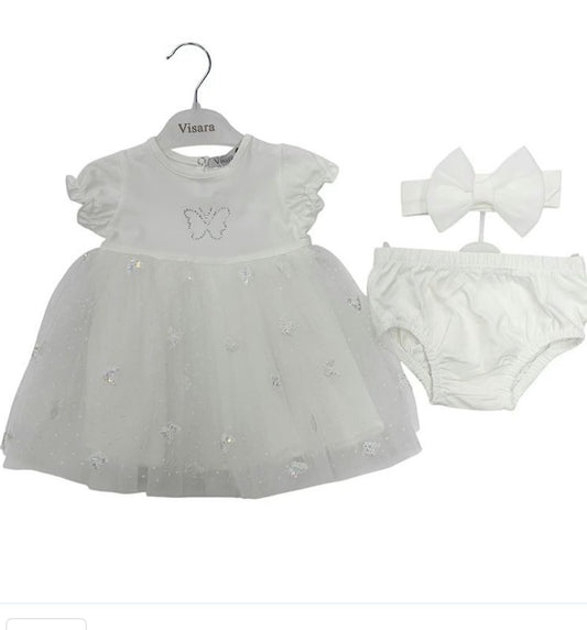 Girls Ivory Butterfly 3pc Dress Set 6m-3yrs