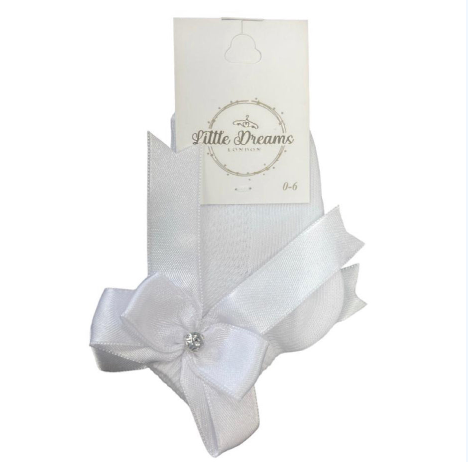 White Ribbon Bow Ankle Socks 0-24M