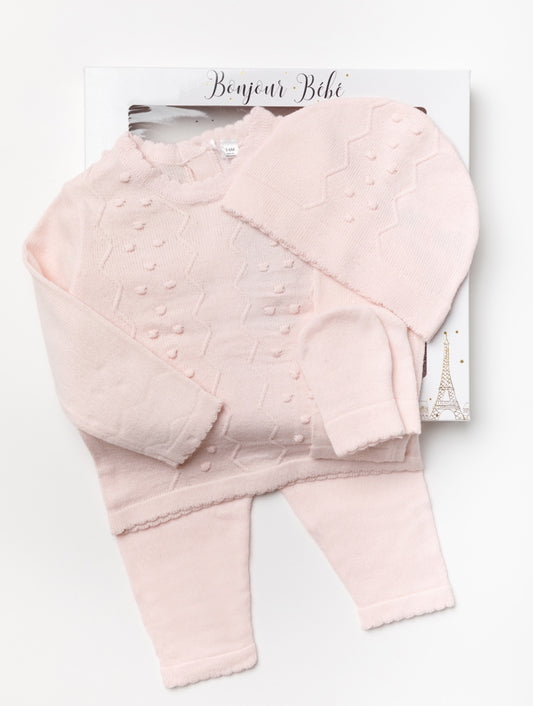 Baby Pink Bobble Scallop Knit 4PC Set