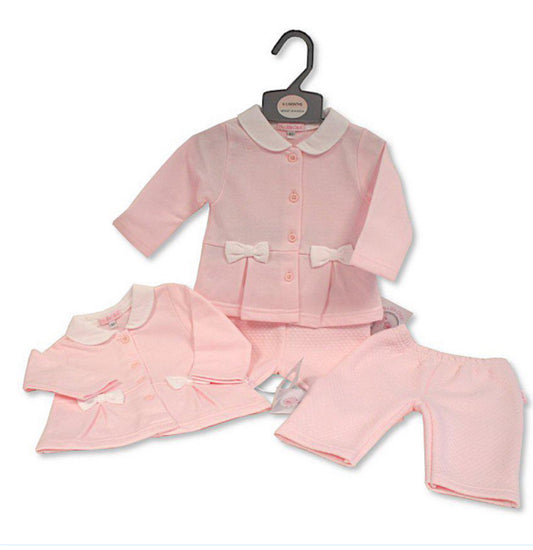 B/Pink 2PC Bow Jacket Set NB-6M
