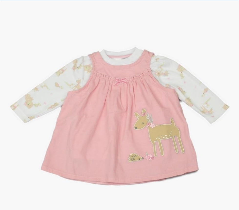 Baby Pink Deer & Hedgehog Empire Dress Set