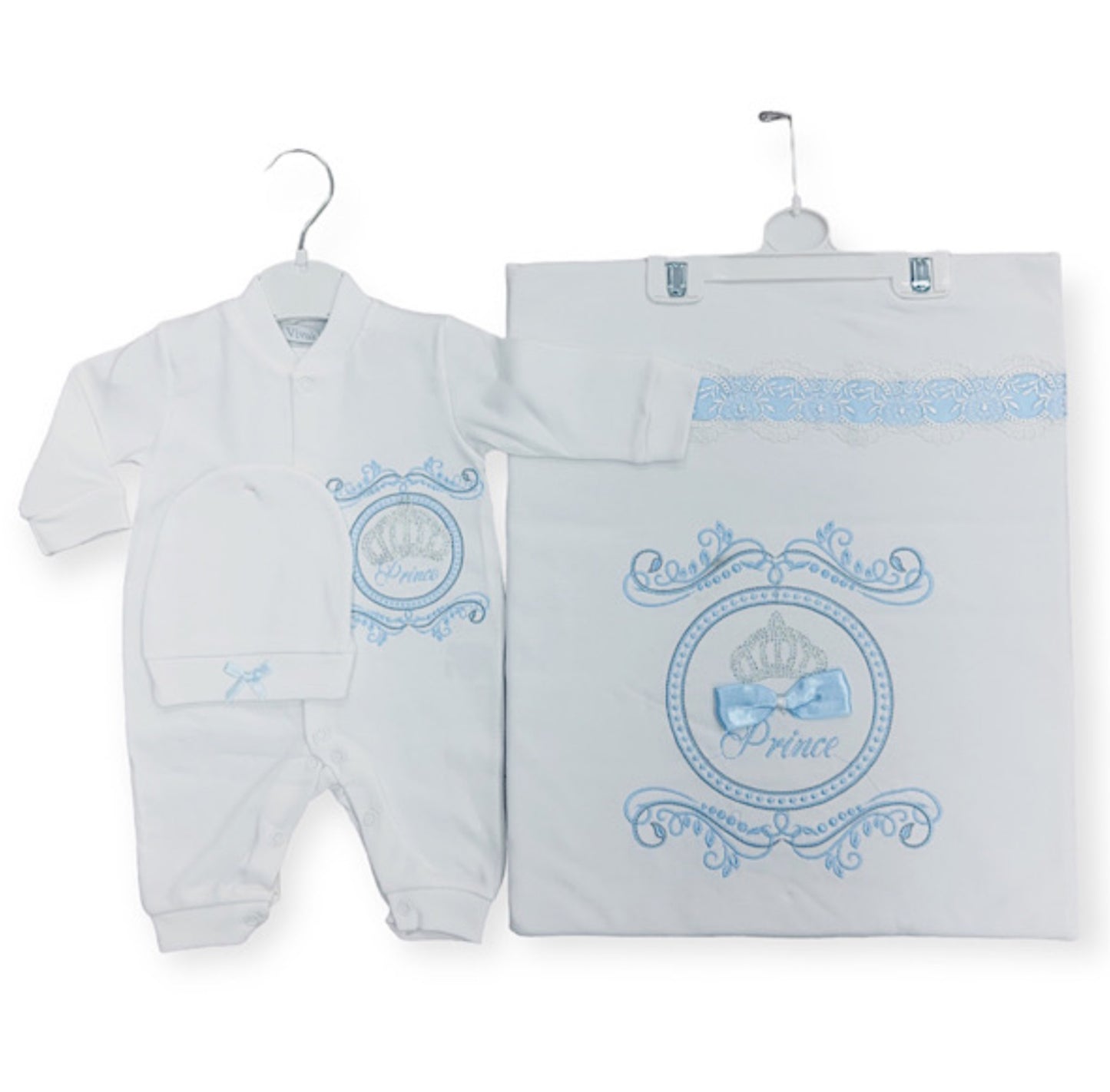Blue/Ivory Prince 3PC Layette & Blanket Set 0-3M