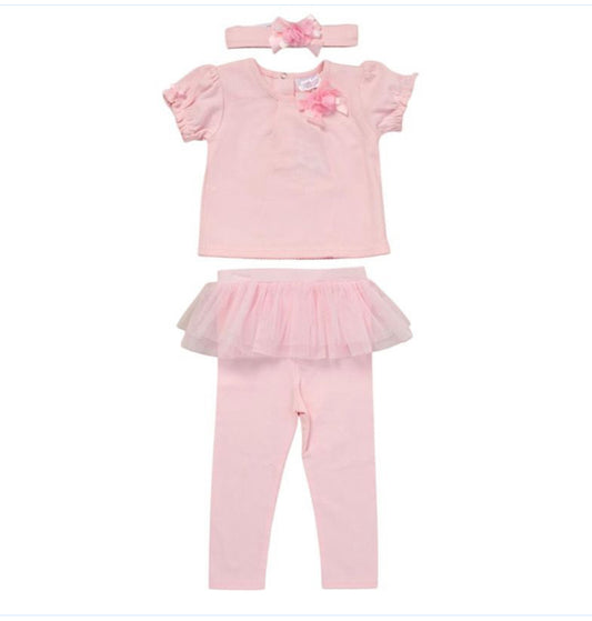 Pink Floral Bow Tutu Outfit & Headband Set 0-9M