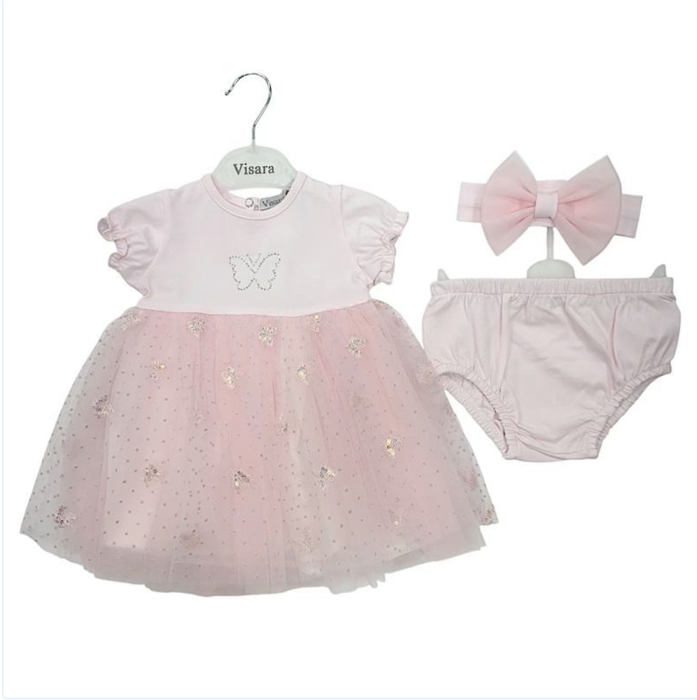 Girls Pink Butterfly 3pc Dress Set 6m-3yrs