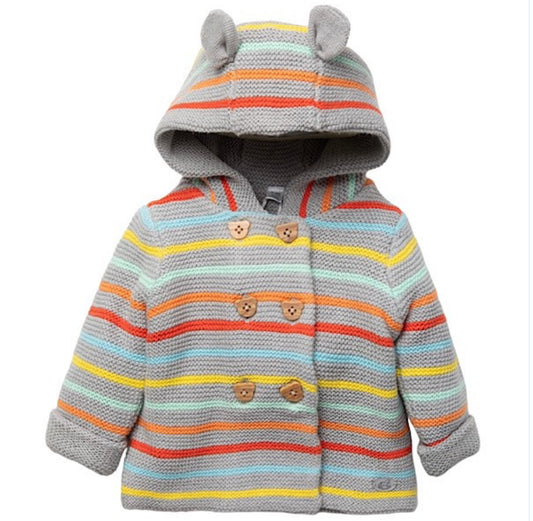 Rainbow Stripe Teddy Bear Ear Coat 0-12M